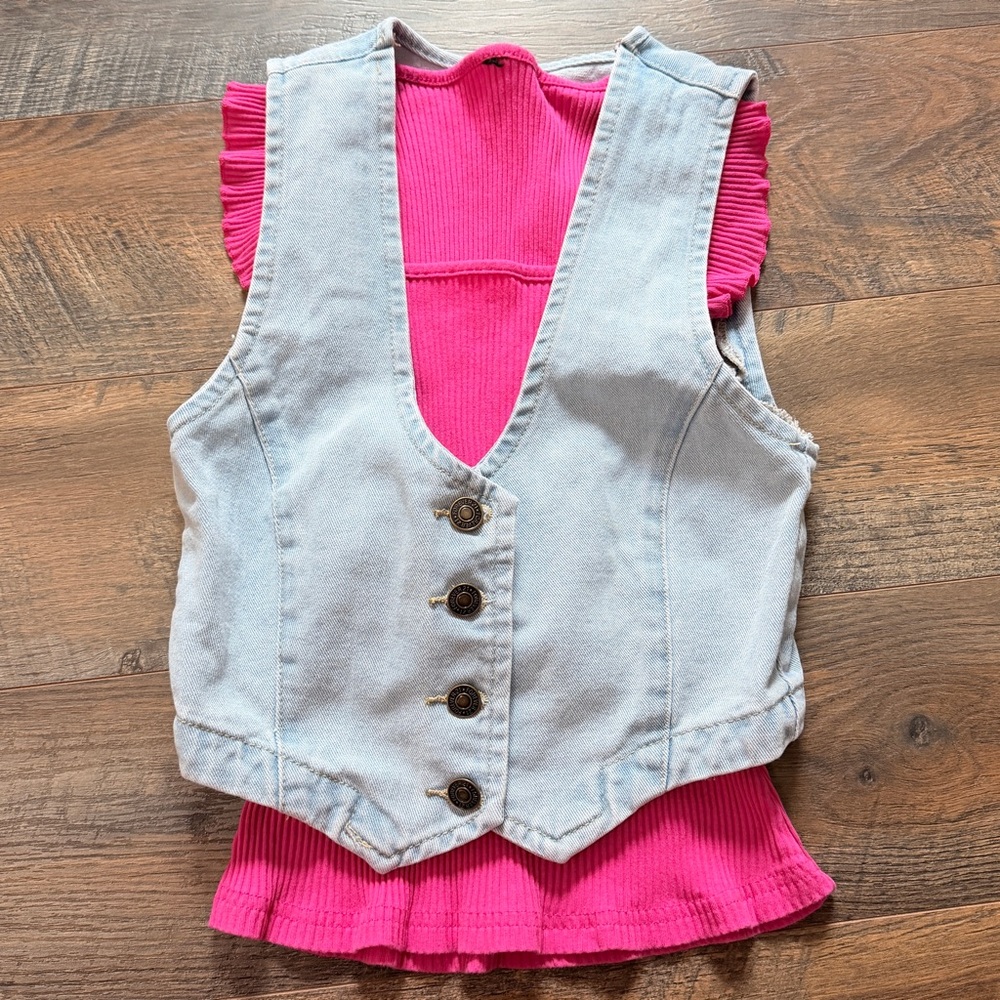 Western vest and pink sleeveless top summer tops bundle girls small 7/8 kids